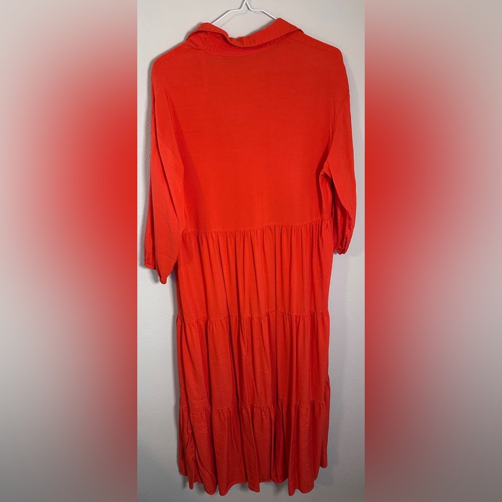 Zara Women’s Vibrant orange Tiered with sleeves Midi Dress size large - Picture 6 of 6
